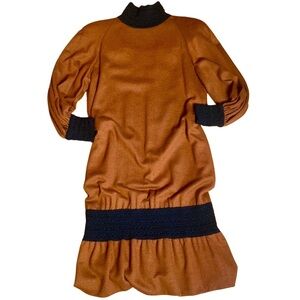 Vintage Mark Heister 90s rust colored drop waist wool dress Sz S